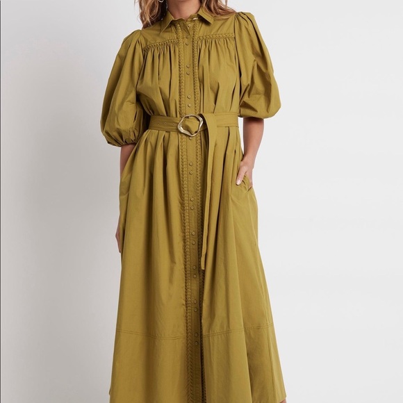 Aje Dresses & Skirts - 🛑 SOLD 🛑 AJE Casablanca Puff Sleeve Shirt Dress Olive • Size 4 • RRP $495
